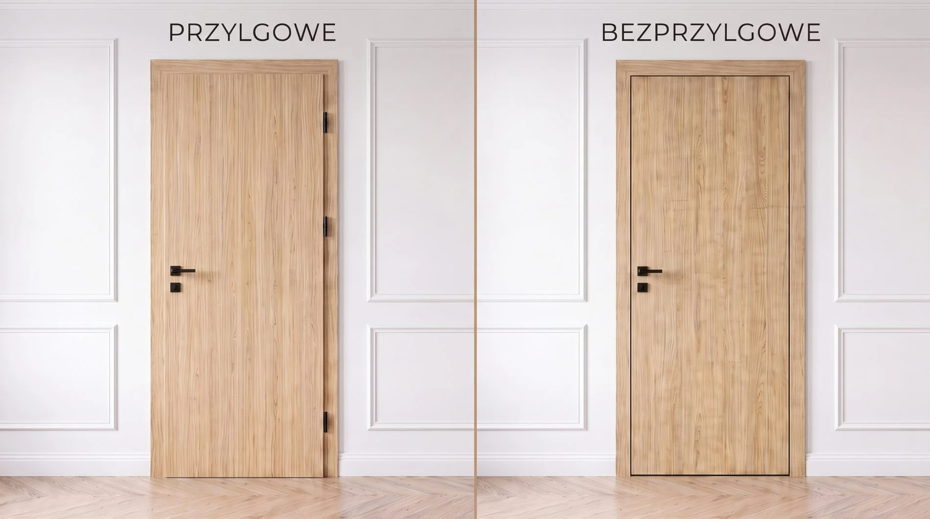 A rebated and a rebateless door compared in the same interior