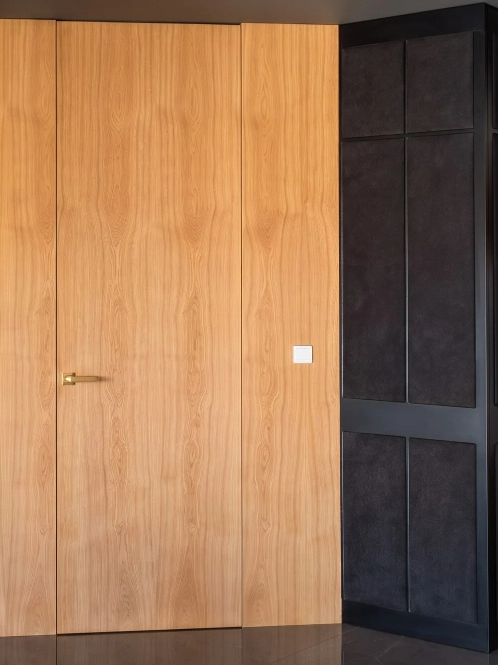 Door in natural oak veneer, flush with the wall