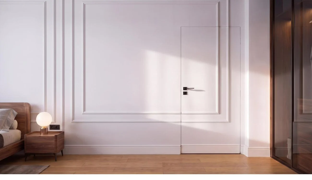Styled concealed door, sunk into the whole wall