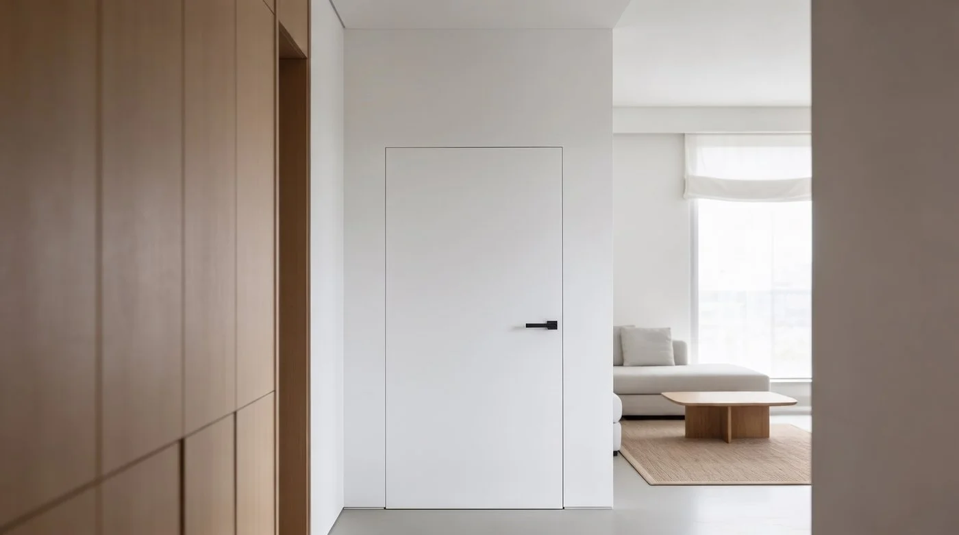 Concealed door painted in the same wall paint as the wall