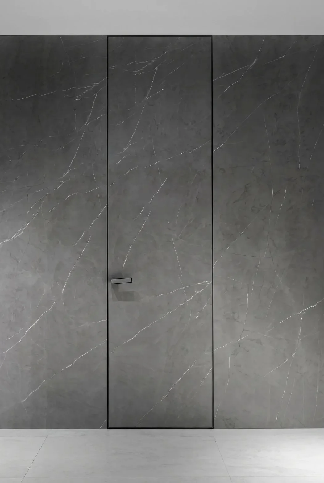 Concealed door in HPL laminate with the texture of natural stone