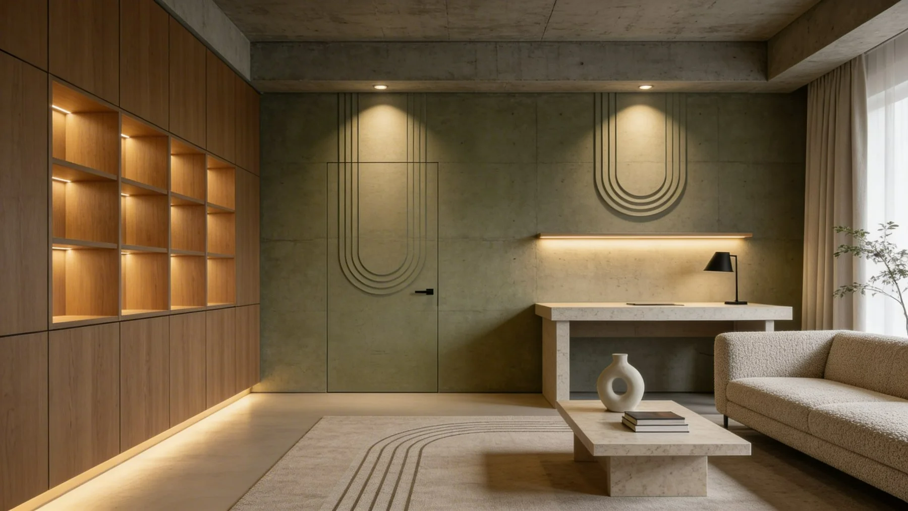 Study with an Element door on an olive wall