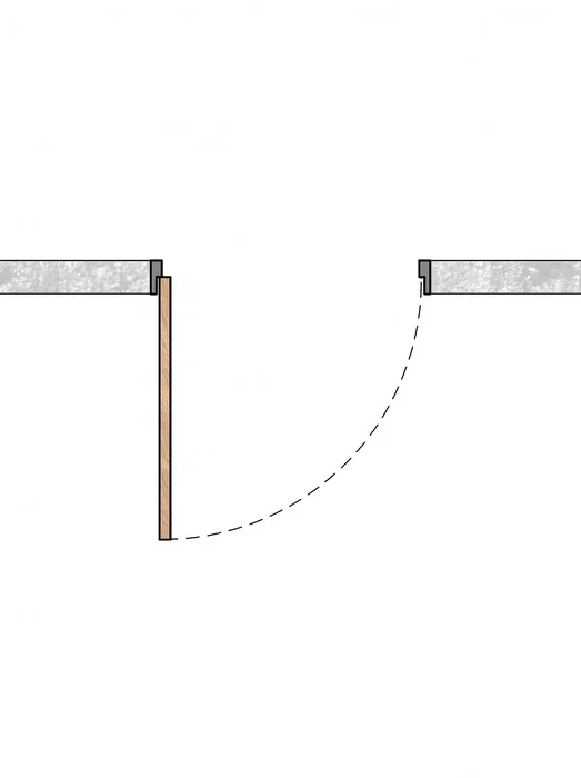 Plan of a left-hand door — hinges on the left, the leaf opening to the left