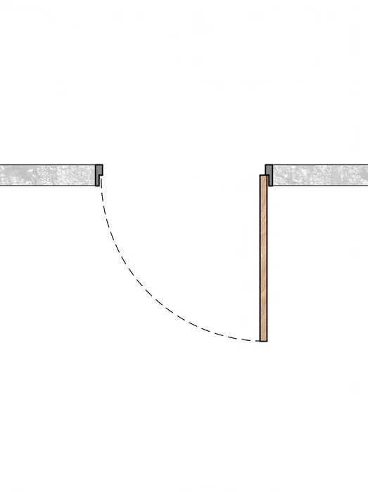 Plan of a right-hand door — hinges on the right, the leaf opening to the right