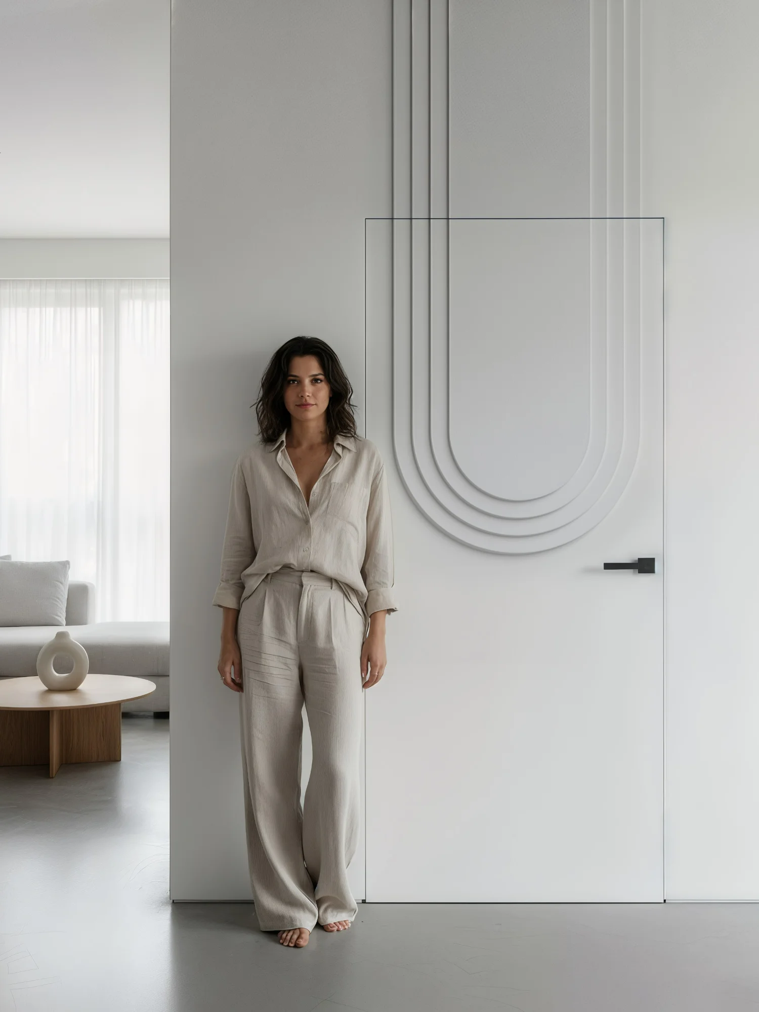 Door from the Element collection, model Aqua — a raised application in the form of an arc on a white leaf