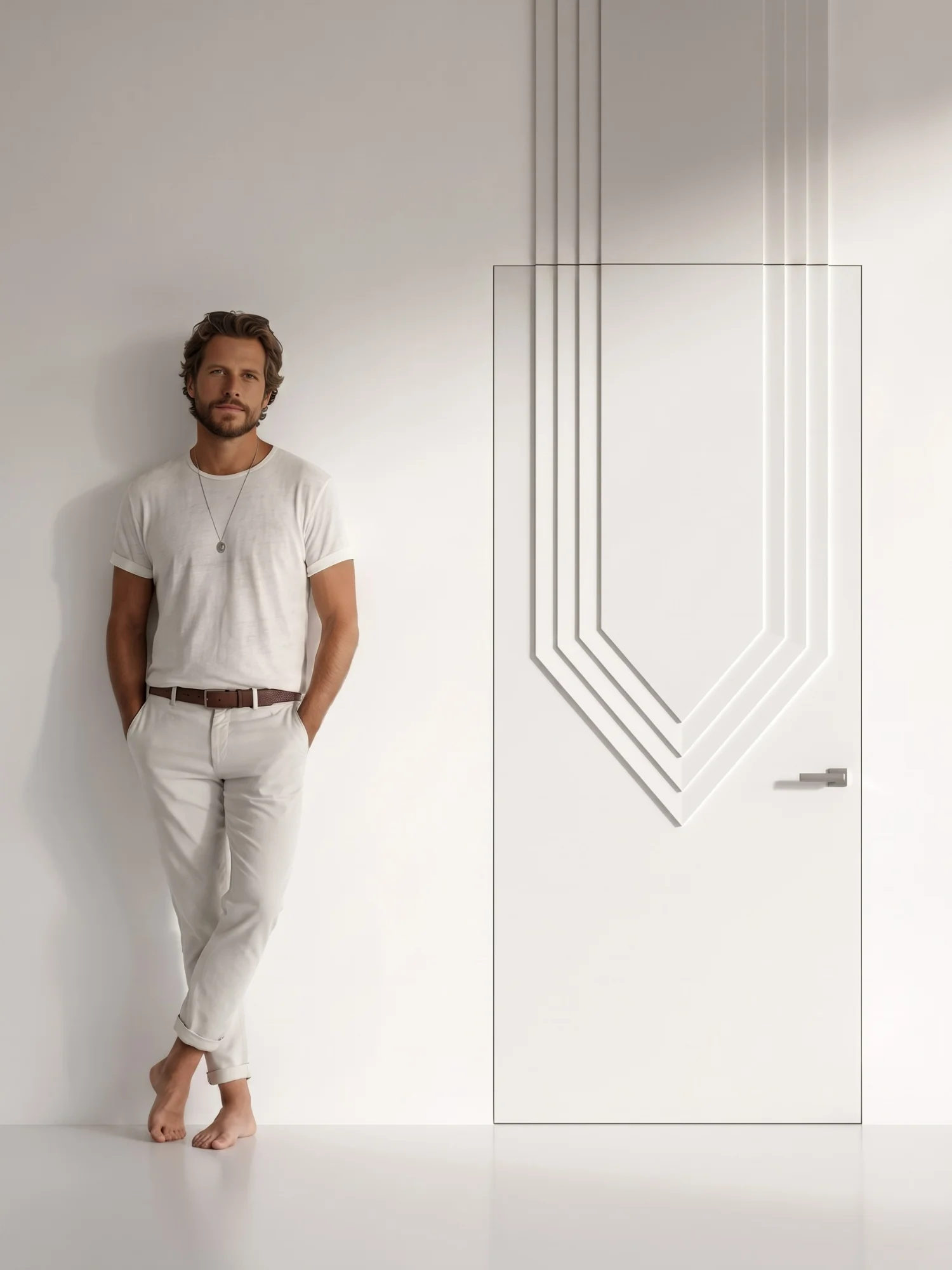 Door from the Element collection, model Ignis — a raised application of sharply converging lines on a white leaf