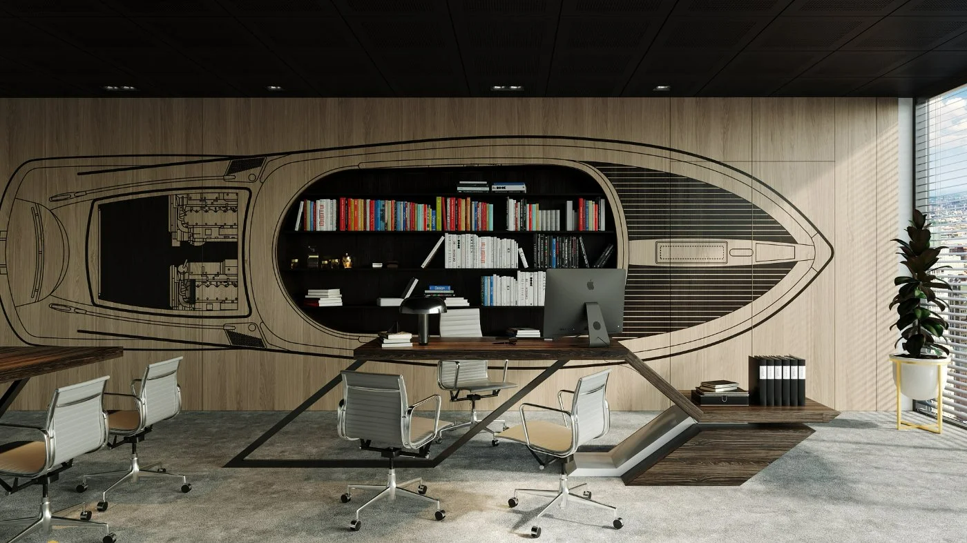 Wall system with the laser-engraved Navis graphic