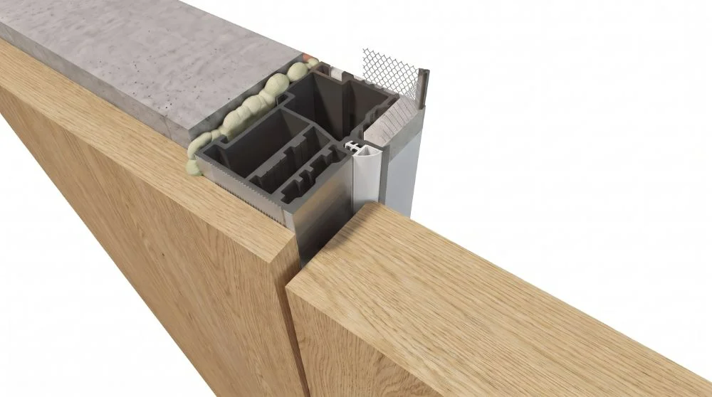 Section through a wall system on a concealed frame, made for wall facings